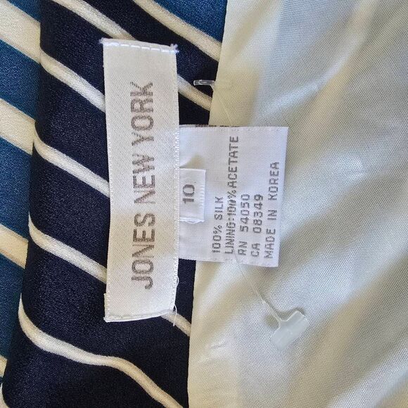 Jones New York Diagonal Stripe Silk 1 Shoulder Dress, Ivory/Blue, NWOT,S.10 - Picture 8 of 8